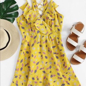 Yellow Leaves Print Tank Casual Dress